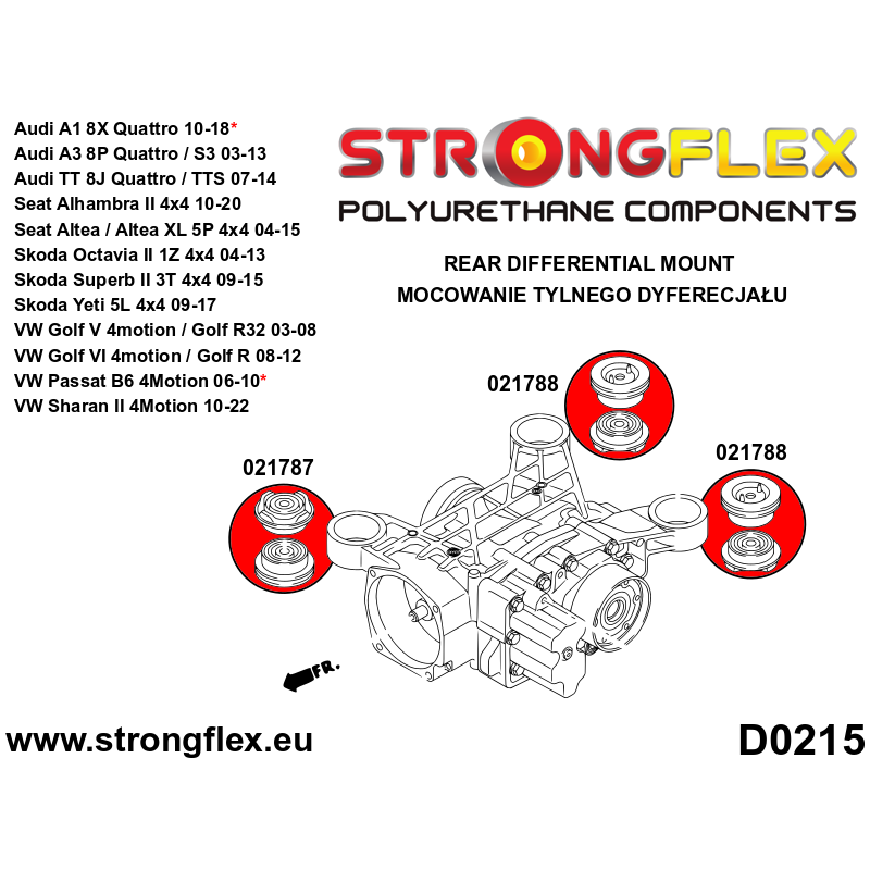 STRONGFLEX|021787B: Rear differential – front bush 30mm Audi A3/S3 RS3 II 03-13 8P 06-13 Quattro A1 S1 I diagram scheme:D0215