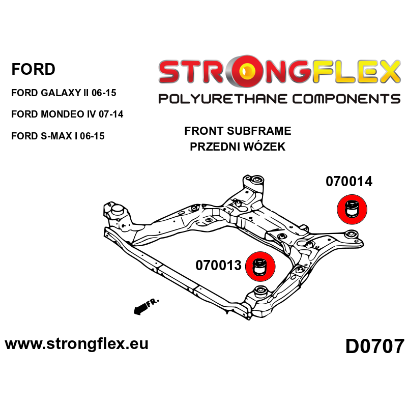 STRONGFLEX|070013A: Tuleja przedniego wózka – przednia SPORT Ford Mondeo MK IV 07-14 S-Max I 06-14 diagram schemat:D0707