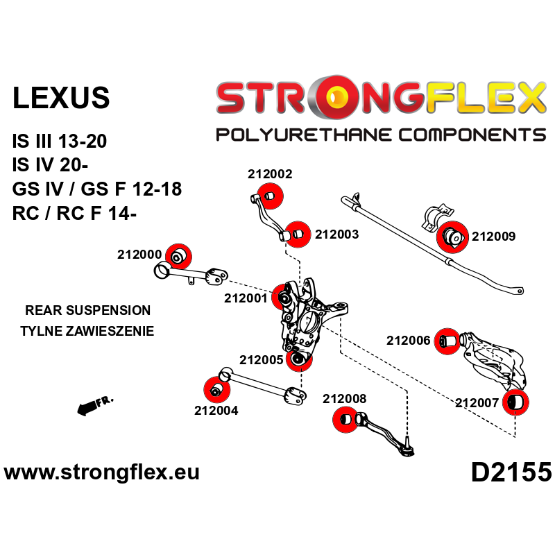 STRONGFLEX|212004A: Rear trailing arm bush SPORT Lexus IS/F III 13-20 XE30 GS IV 12-20 L10 RC 14- XC10 20- diagram scheme:D2155