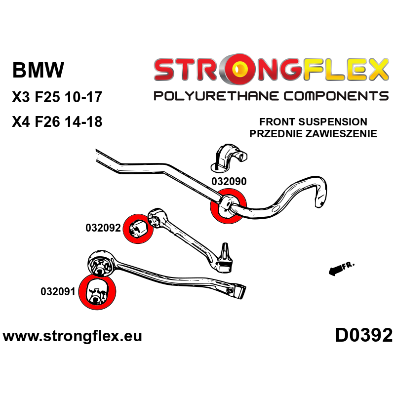 STRONGFLEX|032090A: Front anti roll bar bush SPORT BMW X3 II 10-17 F25 X4 I 14-18 diagram scheme:D0392