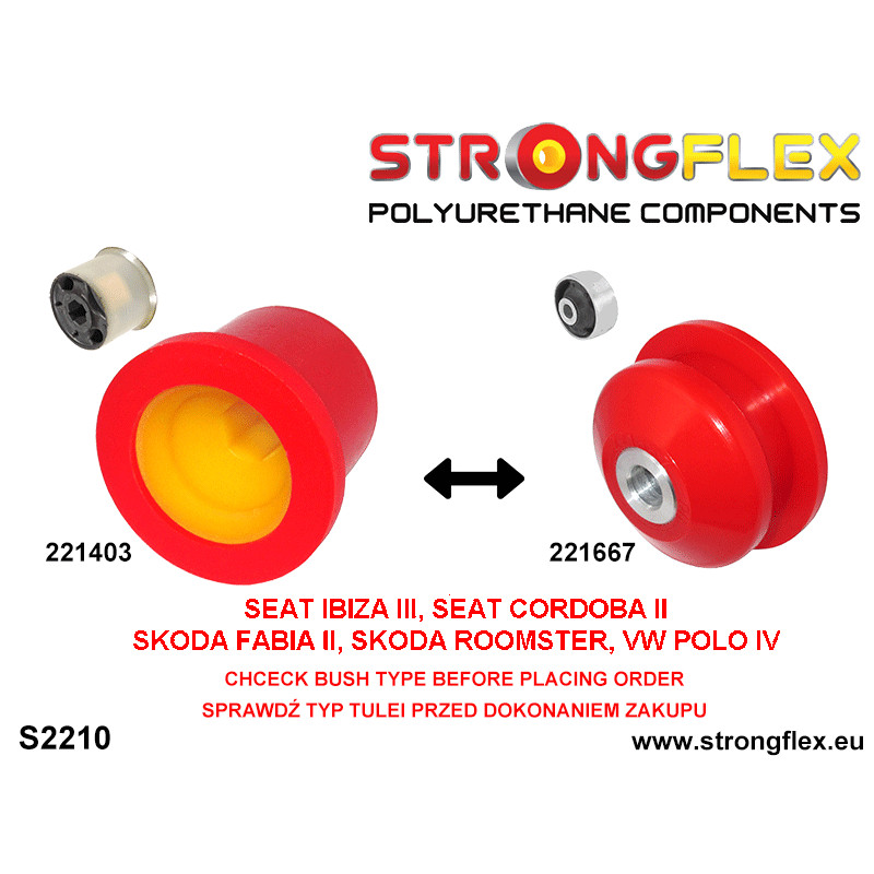 STRONGFLEX|226223A: Front suspension bush kit SPORT Seat Ibiza III 02-08 6L Škoda Roomster 5J 06-15 Fabia I 00-08