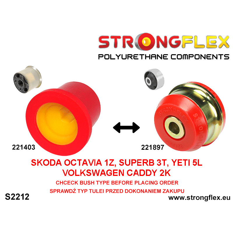 STRONGFLEX|221403A: Tuleja wahacza przedniego tylna SPORT Audi A3/S3 RS3 II 03-13 8P FWD 06-13 Quattro 11-13 Seat