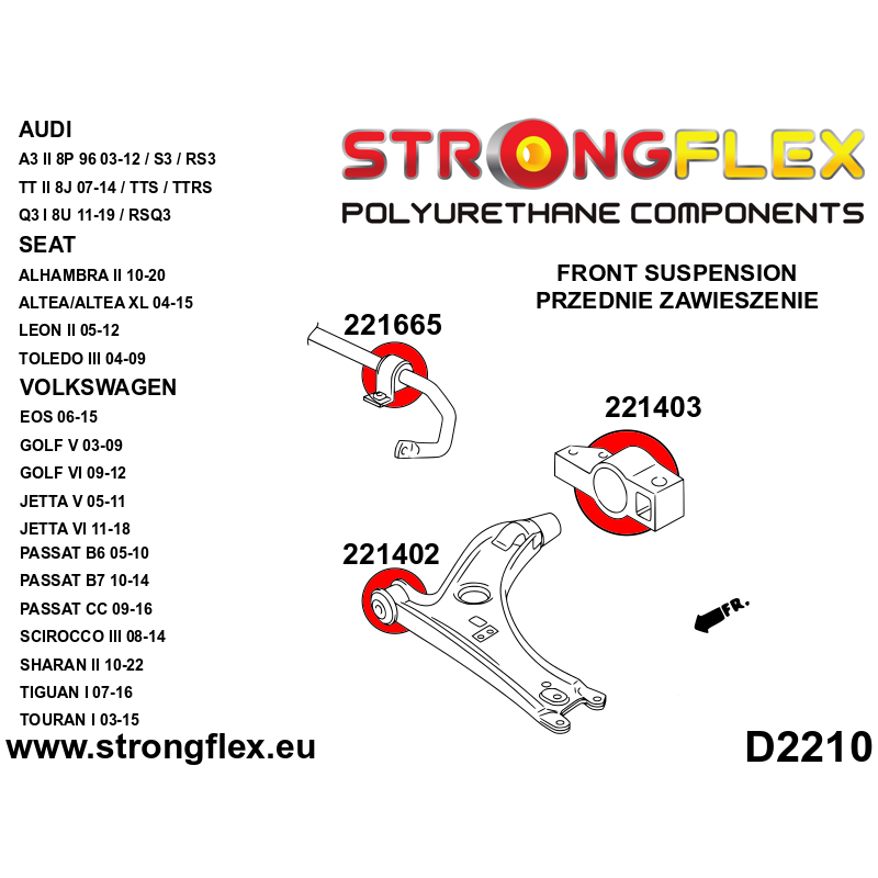 221402A - Tuleja wahacza przedniego przednia SPORT - Poliuretan strongflex.eu