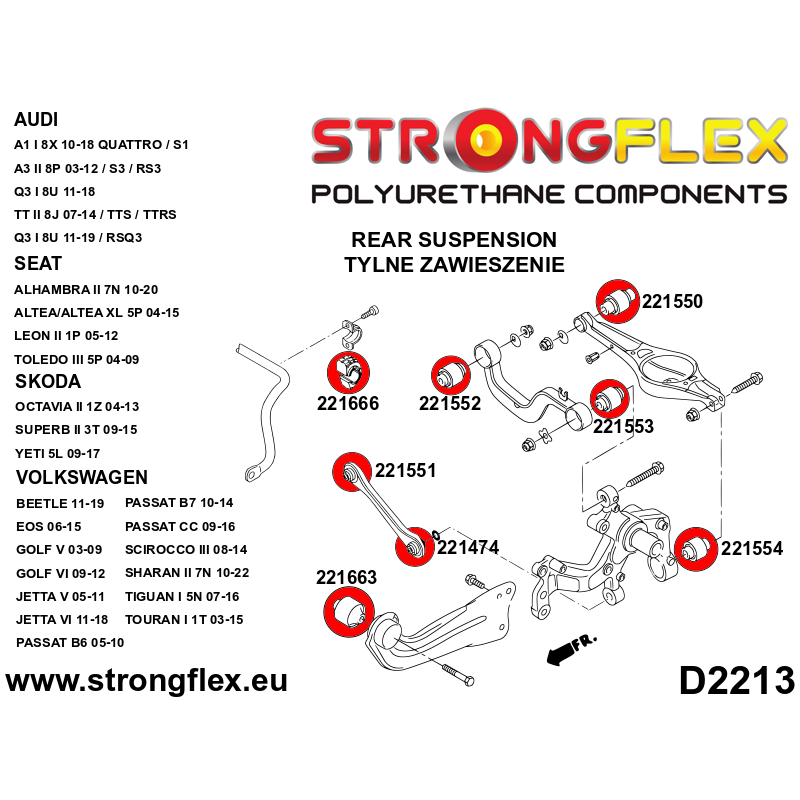 221552A - Tuleja wahacz tylnego górnego wewnętrzna SPORT - Poliuretan strongflex.eu