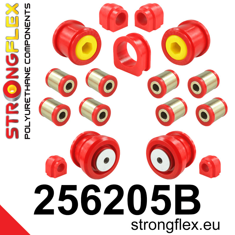 STRONGFLEX|256205B: Polyurethan Buchsensatz für Vorder-und Hinterachse bis zu 05/2003 Mini R50/R52/R53