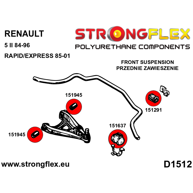 STRONGFLEX|151291A: Front anti roll bar bush SPORT Renault Kangoo I 97-08 KC/KW 19 93-01 Thalia Symbol diagram scheme:D1512