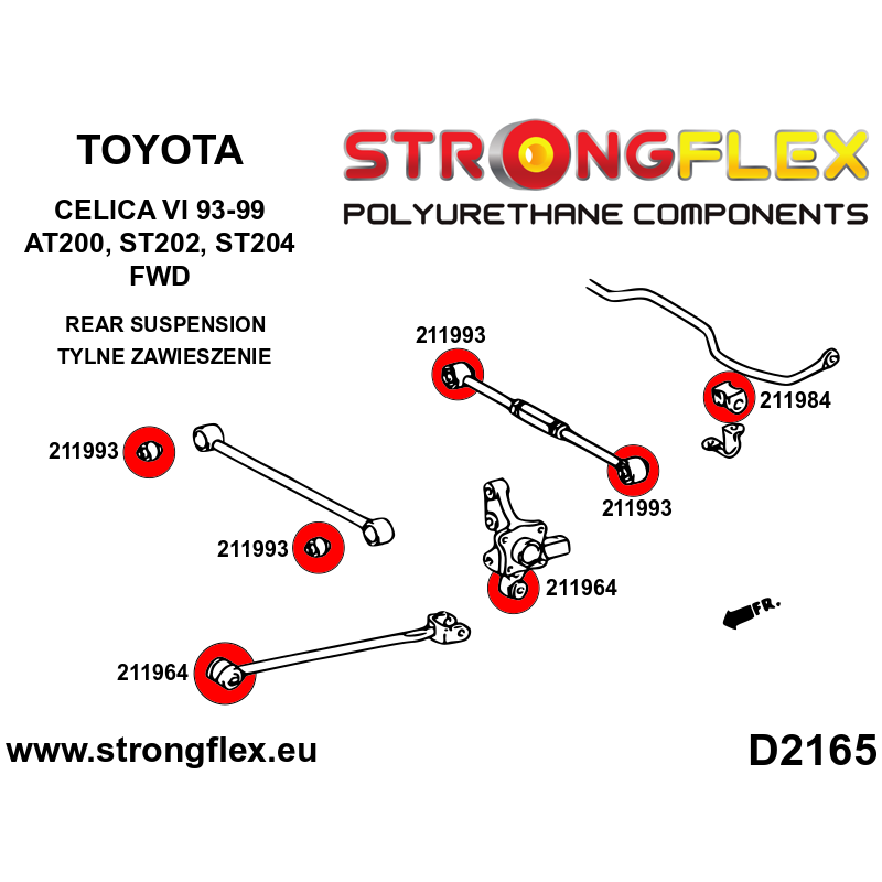 STRONGFLEX|211993A: Rear arm bush SPORT Toyota Celica VI 93-99 T200 ST202 ST204 diagram scheme:D2165