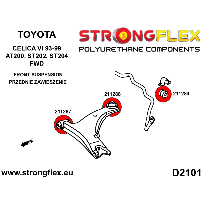 STRONGFLEX|216120A: Polyurethan Buchsensatz Vorderachse SPORT Toyota Celica VI 93-99 T200 ST202 ST204 Diagramm Schema:D2101