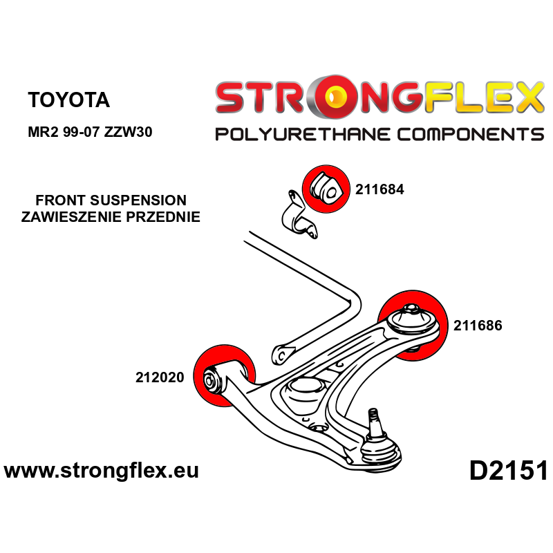 STRONGFLEX|211684A: Front anti roll bar bush SPORT Toyota MR2 III 99-07 diagram scheme:D2151