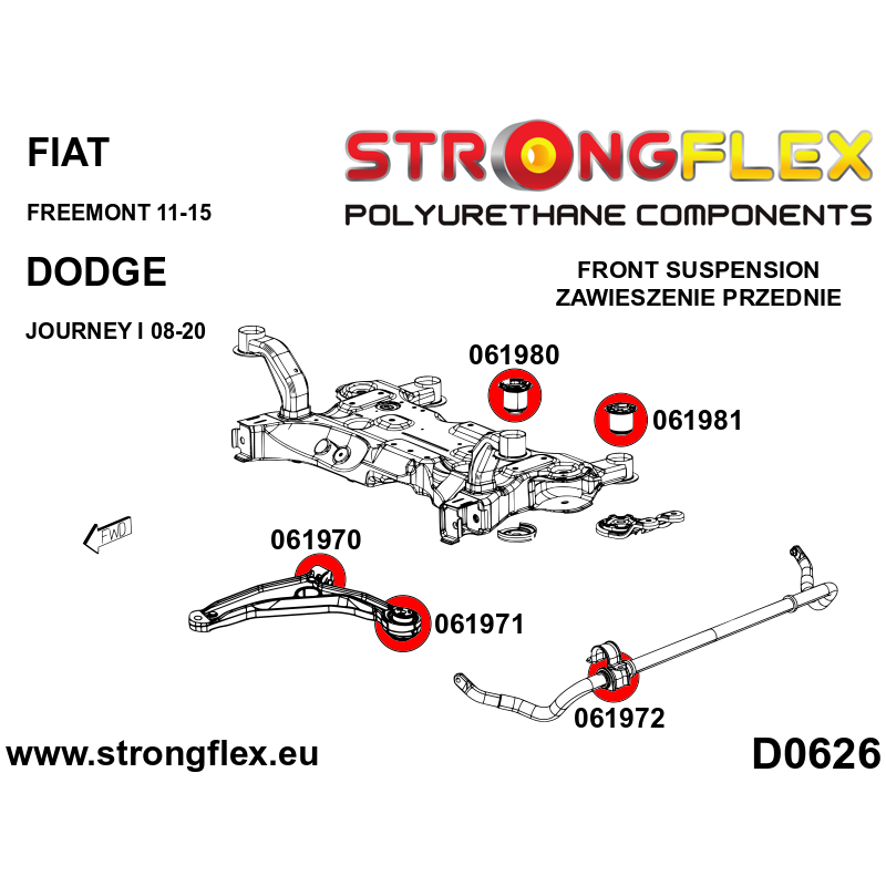 STRONGFLEX|061970A: Front control arm – front bush SPORT Fiat Freemont 11-15 Dodge Journey I diagram scheme:D0626