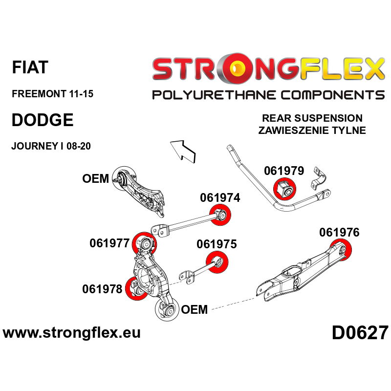 STRONGFLEX|061976A: Rear arm bush SPORT Fiat Freemont 11-15 Dodge Journey I diagram scheme:D0627