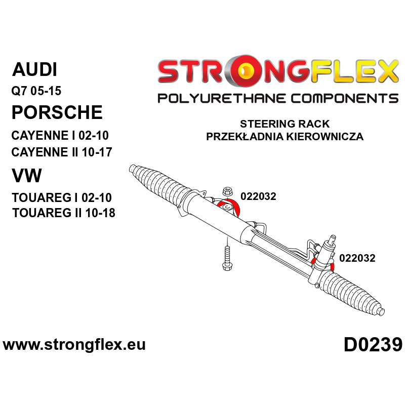 STRONGFLEX|022032A: Steering rack bush SPORT Audi Q7/SQ7 4L 05-15 Volkswagen Touareg I 02-10 Porsche diagram scheme:D0239