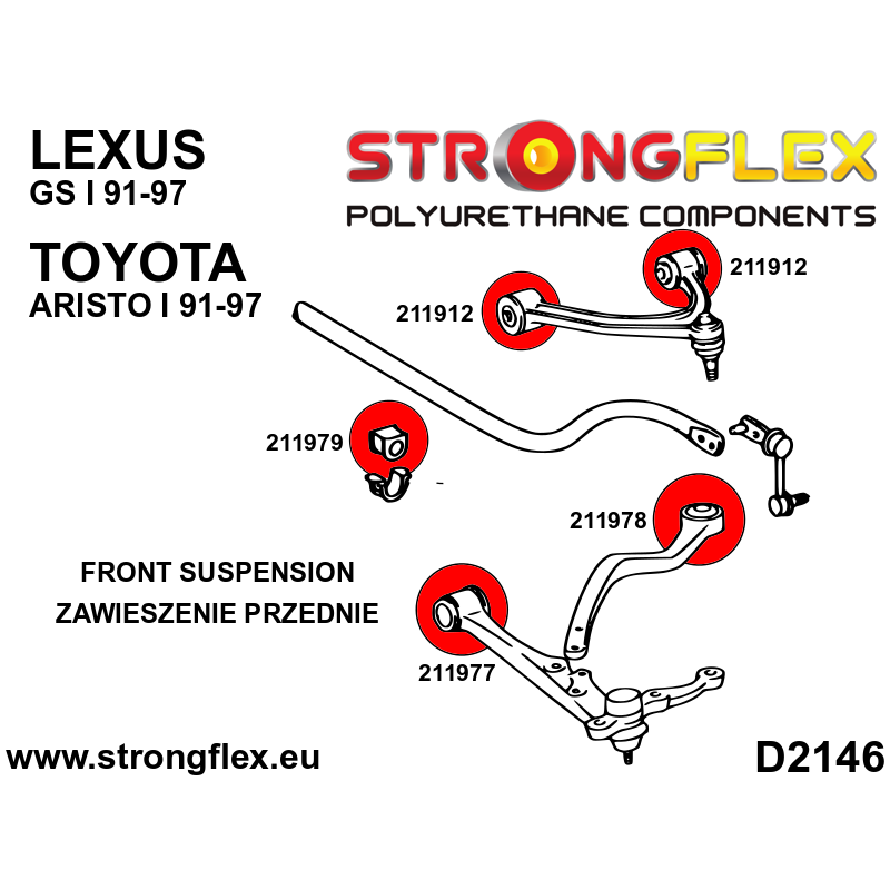 STRONGFLEX|216267A: Vorderachsbuchsen Satz SPORT Toyota Aristo I 91-97 S140 Lexus Diagramm Schema:D2146