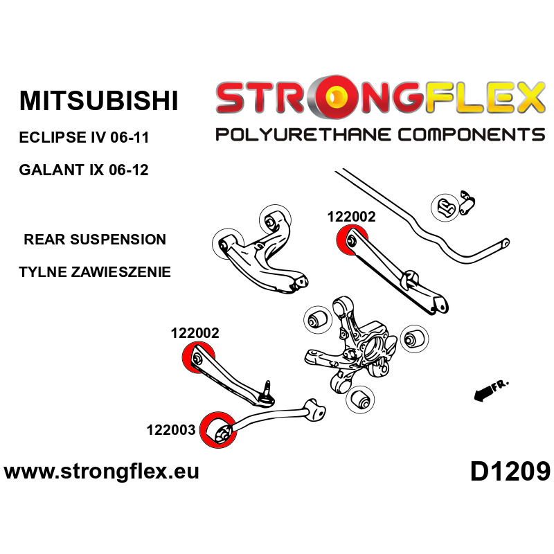 STRONGFLEX|122003A: Hinterachse hintere Lenkslenker Buchse SPORT Mitsubishi Galant IX 06-12 Eclipse IV Diagramm Schema:D1209