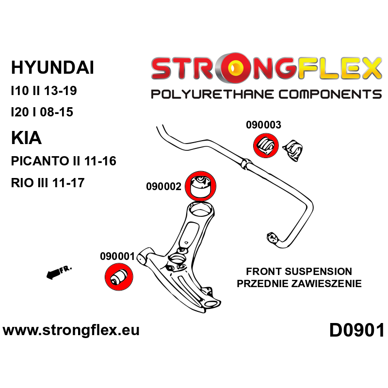 STRONGFLEX|096101A: Front suspension bush kit SPORT Kia Picanto II TA 11-16 Hyundai I10 IA/BA 13-19 I20 I PB/PBT