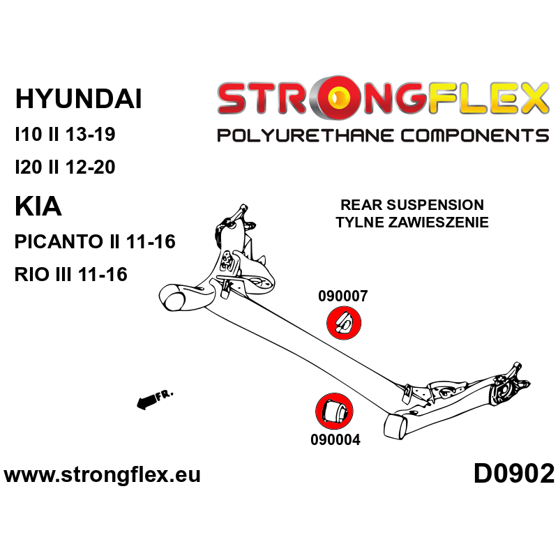 STRONGFLEX|090007A: Rear anti roll bar bush in beam SPORT Kia Picanto II TA 11-16 Hyundai I10 IA/BA 13-19 diagram scheme:D0902