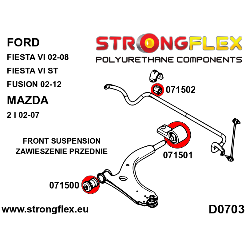 STRONGFLEX|076150A: Front suspension bush kit SPORT Ford Fiesta MK6/ST 02-08 Fusion 02-12 Mazda 2 Demio I diagram scheme:D0703