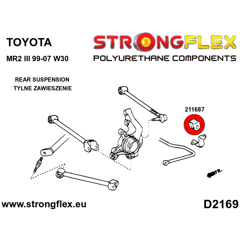 STRONGFLEX|211687A: Front/rear anti roll bar bush SPORT Toyota MR2 III 99-07 W30 Avensis I 97-03 diagram scheme:D2169