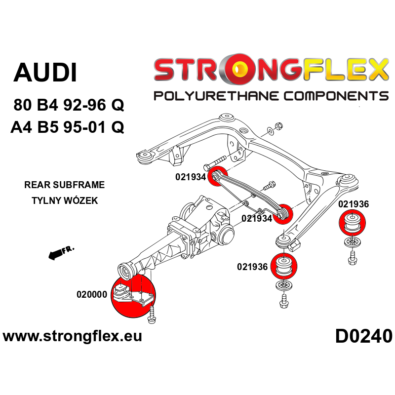 STRONGFLEX|020000B: Rear differential - front mount Audi 80/90 S2 RS2 B4 91-96 Quattro A4 S4 RS4 I 95-01 diagram scheme:D0240