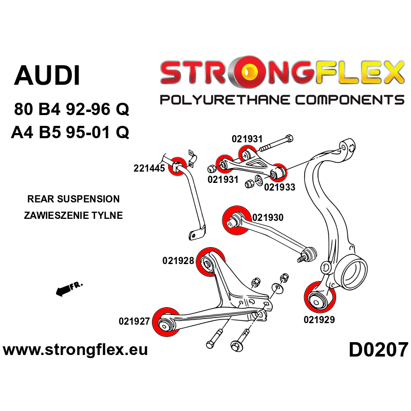 STRONGFLEX|026218A: Suspension bush kit SPORT Audi A4/S4 RS4 I 95-01 B5 Quattro 97-01 diagram scheme:D0207