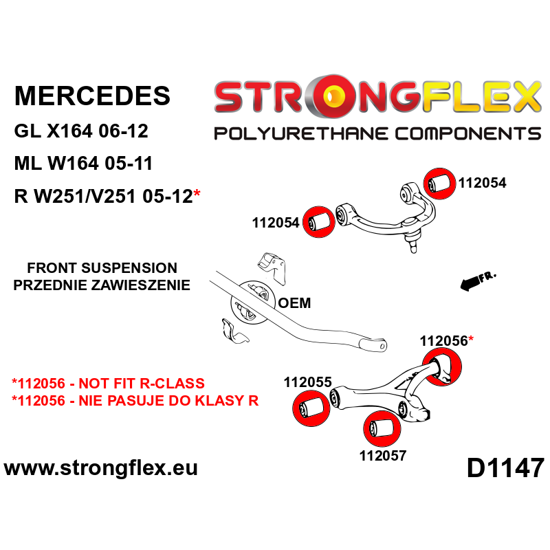 STRONGFLEX|112054A: Front upper arm bush SPORT Mercedes Class R 05-12 W251/V251 GL X166 12-15 X164 06-12 diagram scheme:D1147