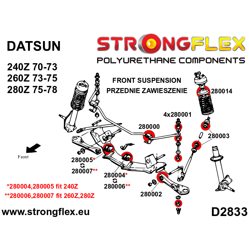 STRONGFLEX|280004A: Lenkgetriebebuchse SPORT Datsun 240/260/280Z 70-78 Nissan Fairlady Z Diagramm Schema:D2833