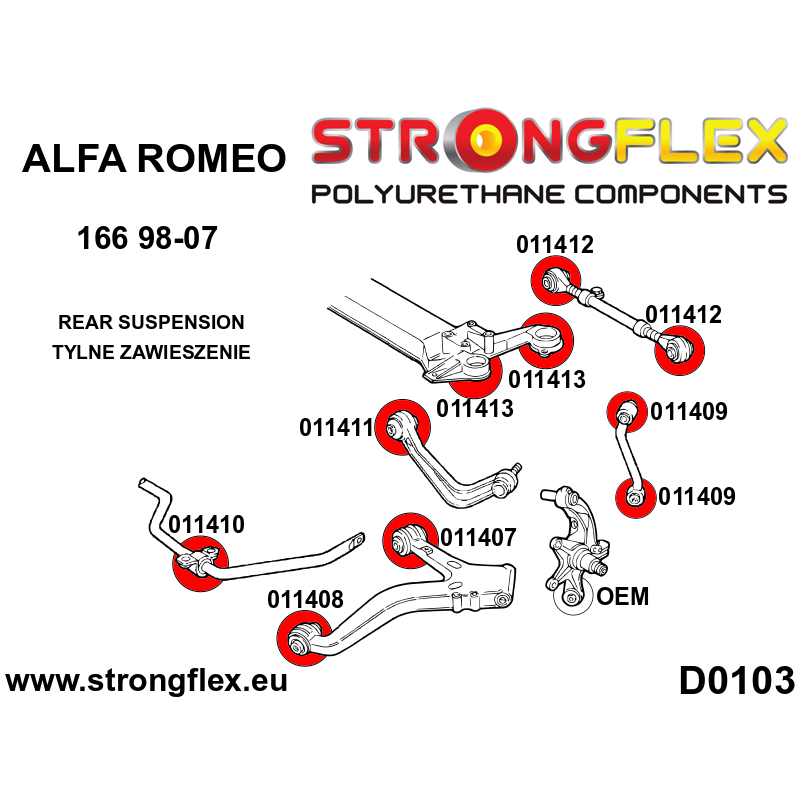 STRONGFLEX|011410A: Rear anti roll bar bush SPORT Alfa Romeo 166 99-07 type diagram scheme:D0103