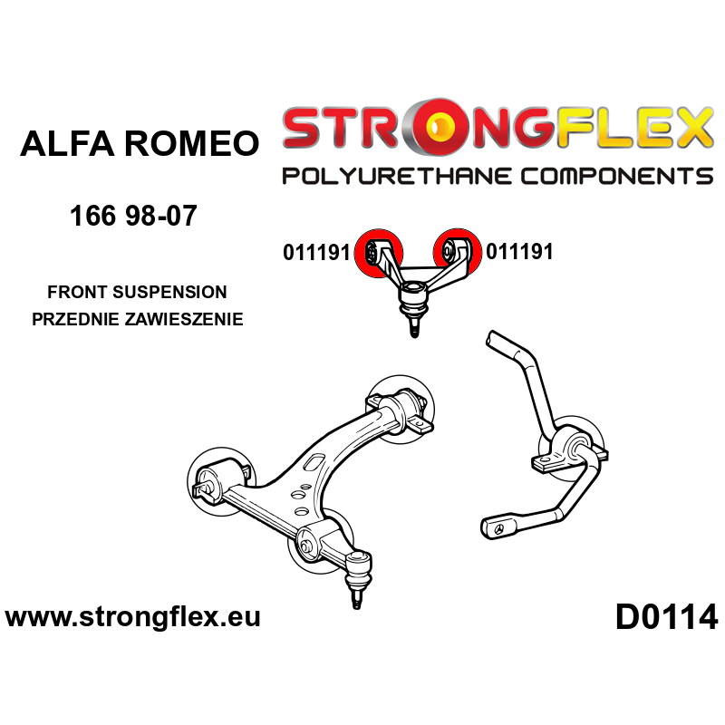 STRONGFLEX|011191A: Tuleja wahacza przedniego górnego SPORT Alfa Romeo 147 00-10 type 937 156 97-07 932 diagram schemat:D0114