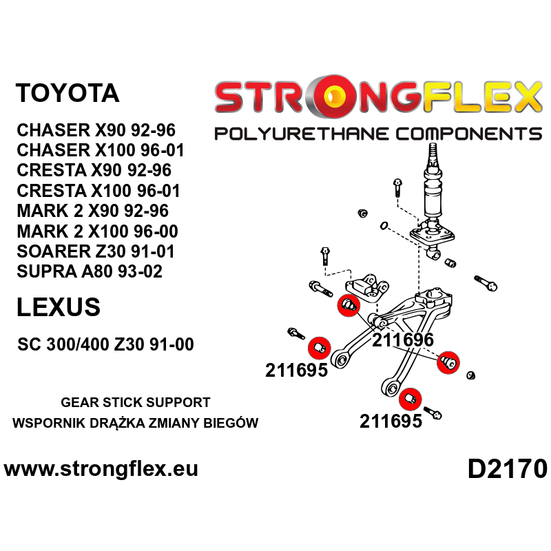 STRONGFLEX|211695A: Gear lever support bushing - lower SPORT Toyota Soarer III 91-00 Z30 Chaser V 92-96 diagram scheme:D2170