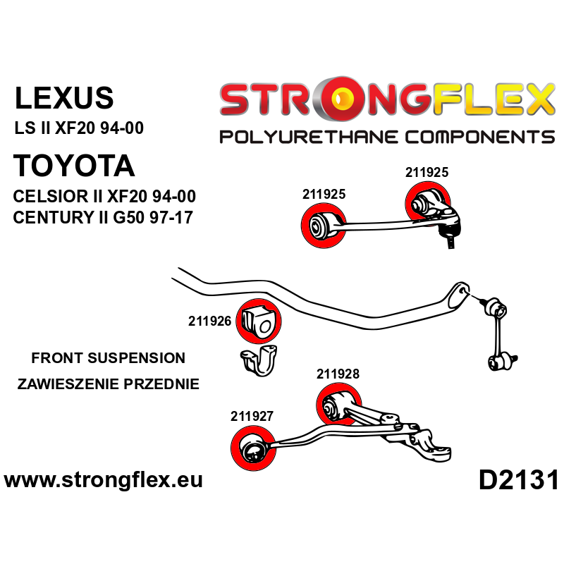 STRONGFLEX|216250A: Full suspension bush kit SPORT Lexus LS II 94-00 XF20 Toyota Century G50 97-17 diagram scheme:D2131