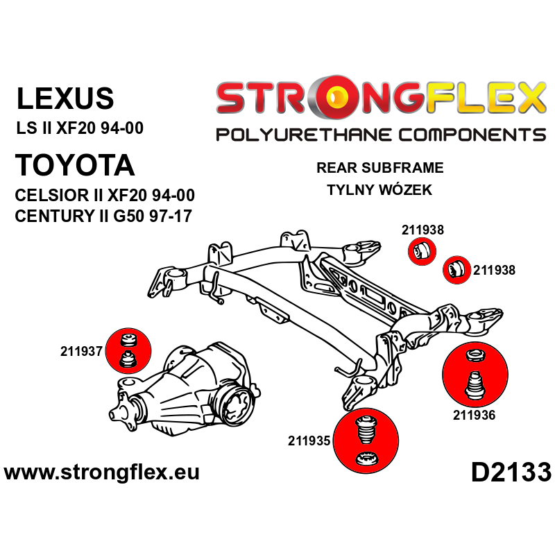 STRONGFLEX|216250A: Full suspension bush kit SPORT Lexus LS II 94-00 XF20 Toyota Century G50 97-17 diagram scheme:D2133