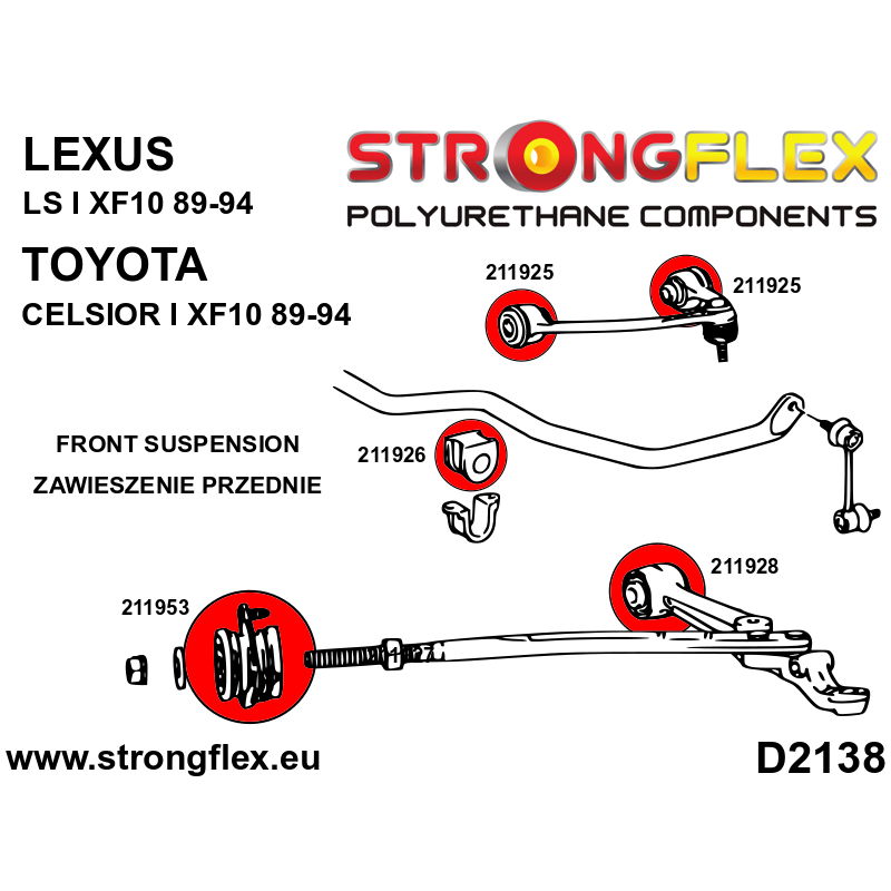 STRONGFLEX|211925A: Tuleja wahacza przedniego – górnego SPORT Lexus LS I 89-94 XF10 II 94-00 XF20 diagram schemat:D2138