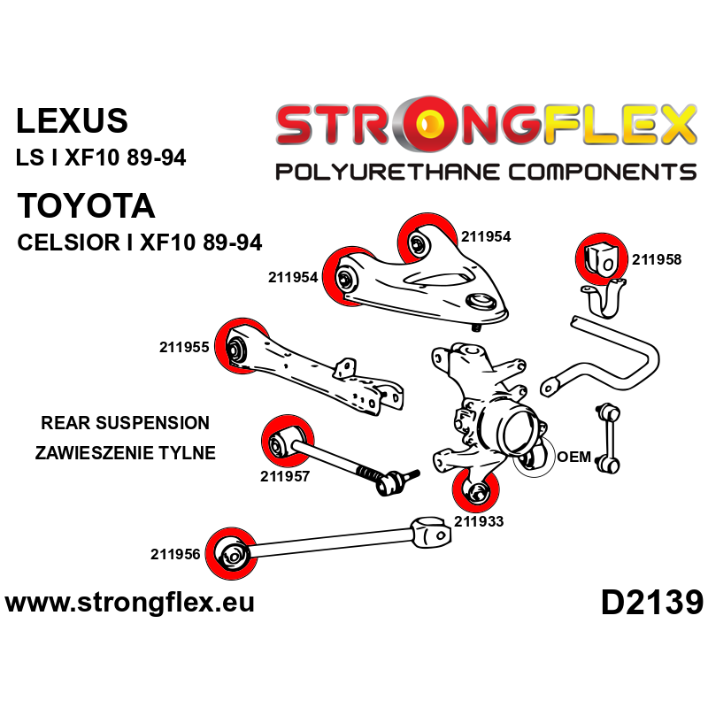 STRONGFLEX|211933A: Rear trailing arm – rear bush SPORT Lexus LS I 89-94 XF10 II 94-00 XF20 Toyota diagram scheme:D2139