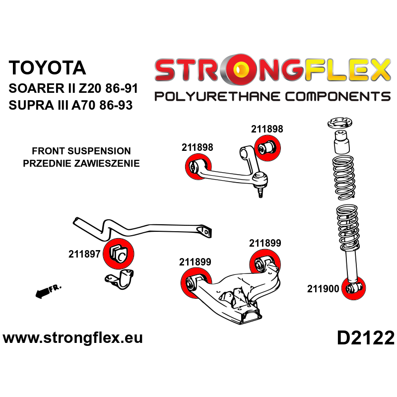 STRONGFLEX|216237A: Front suspension bush kit SPORT Toyota Supra III 86-93 A70 Soarer II 86-91 diagram scheme:D2122