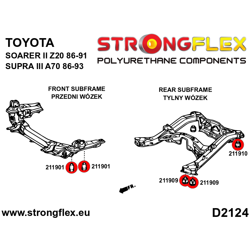 STRONGFLEX|211901A: Front subframe bush SPORT Toyota Supra III 86-93 A70 Soarer II 86-91 diagram scheme:D2124