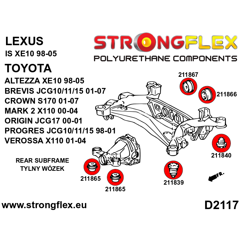 STRONGFLEX|211840A: Rear beam - rear bush SPORT Toyota Altezza I 99-05 XE10 Lexus IS/F 98-05 GS II 97-05 diagram scheme:D2117