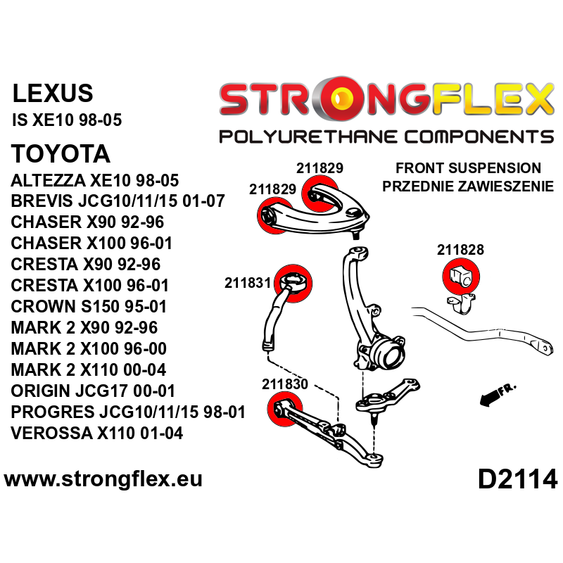 STRONGFLEX|216231B: Full suspension polyurethane bush kit Toyota Altezza I 99-05 XE10 Lexus IS/F 98-05 diagram scheme:D2114