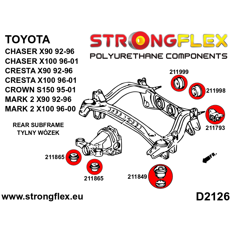 STRONGFLEX|211865A: Differentialaufhängung, vordere Buchse SPORT Toyota Chaser V 92-96 X90 VI 96-01 X100 Diagramm Schema:D2126