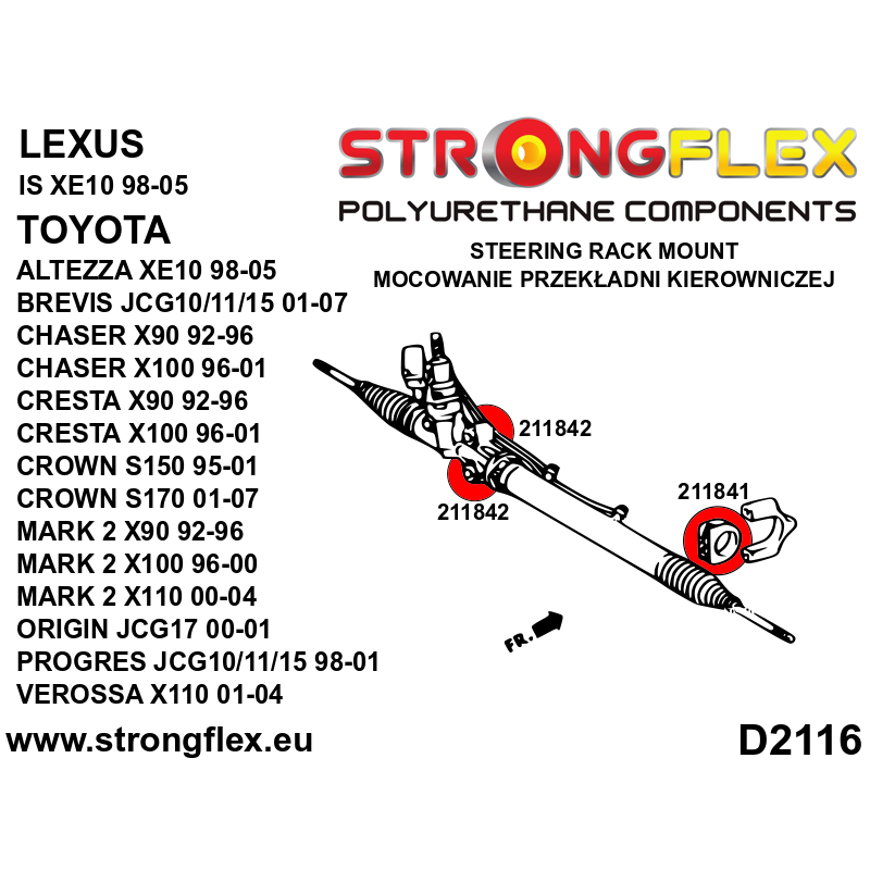 STRONGFLEX|211841A: Buchse Lenkgetriebe Befestigung SPORT Toyota Chaser V 92-96 X90 VI 96-01 X100 Altezza Diagramm Schema:D2116