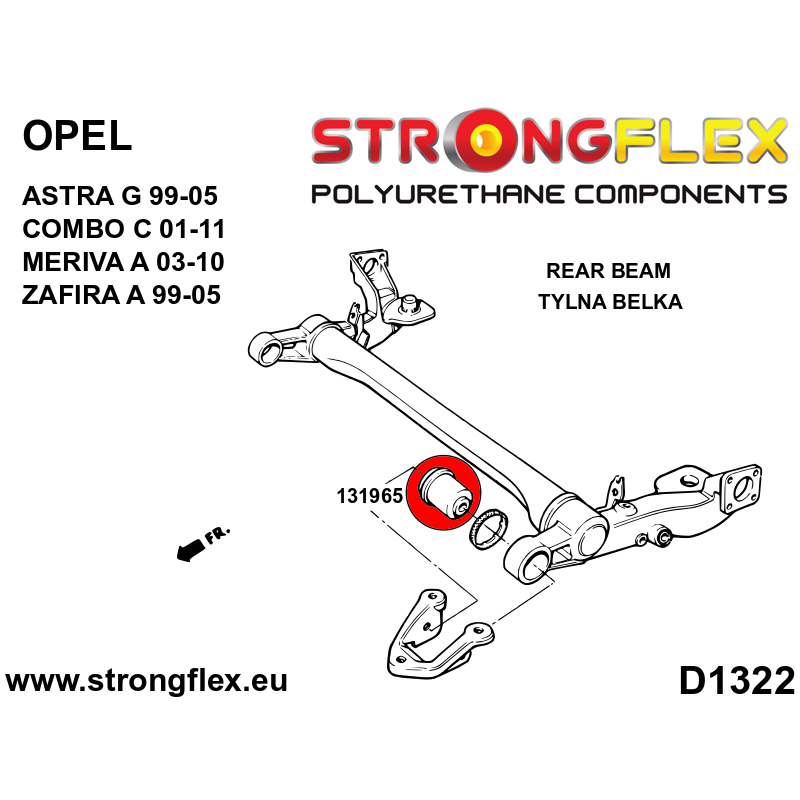 STRONGFLEX|131965A: Hinterstrahl-Montagebuchse SPORT Opel/Vauxhall Astra G 98-04 Zafira A 99-05 T98 Diagramm Schema:D1322