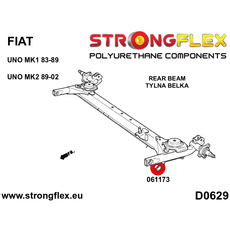 STRONGFLEX|061173A: Hinterstrahl-Montagebuchse SPORT Fiat Uno MK1/MK2/Turbo Diagramm Schema:D0629