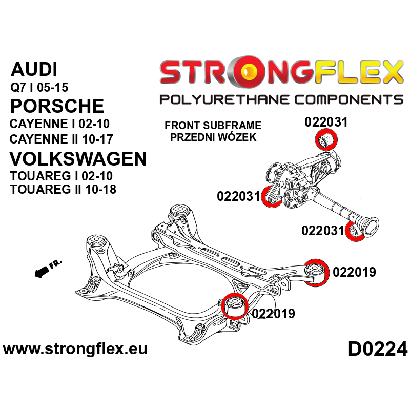 STRONGFLEX|022031A: Diff mount bush SPORT Audi Q7/SQ7 4L 05-15 Volkswagen Touareg I 02-10 Porsche Cayenne diagram scheme:D0224