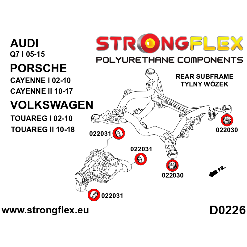 STRONGFLEX|022031A: Diff mount bush SPORT Audi Q7/SQ7 4L 05-15 Volkswagen Touareg I 02-10 Porsche Cayenne diagram scheme:D0226