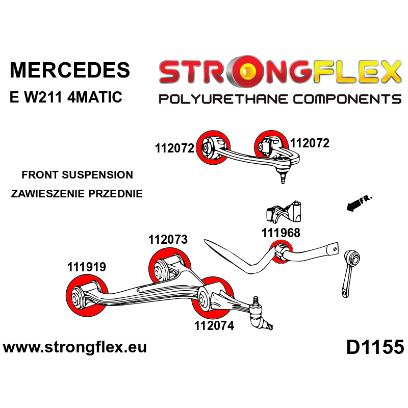 STRONGFLEX|111919A: Front lower arm - front bush SPORT Mercedes Class E W210 95-03 4MATIC W211 02-09 RWD S diagram scheme:D1155