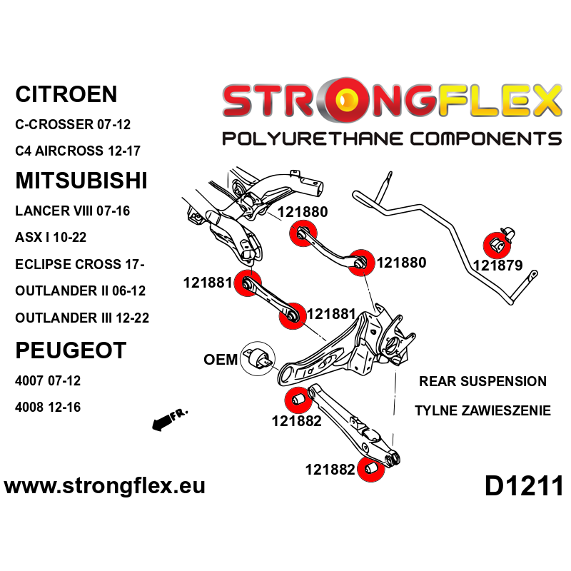 STRONGFLEX|121880A: Hintere oberer Querlenker Buchse SPORT Citroën C-Crosser 07-12 C4 Aircross 12-17 Diagramm Schema:D1211