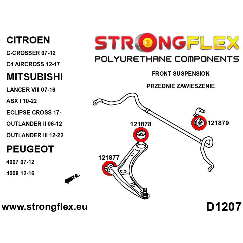 STRONGFLEX|121879A: Front / rear anti roll bar bush SPORT Citroën C-Crosser 07-12 C4 Aircross 12-17 diagram scheme:D1207