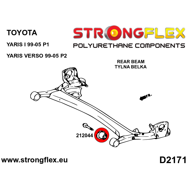 STRONGFLEX|212044A: Hinterstrahl-Montagebuchse SPORT Toyota Yaris I 99-05 P1 Verso Diagramm Schema:D2171