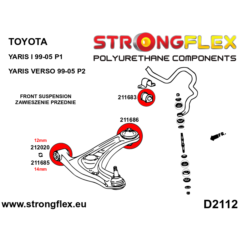 STRONGFLEX|211683A: Front anti roll bar bush SPORT Toyota Yaris I 99-05 P1 Verso diagram scheme:D2112