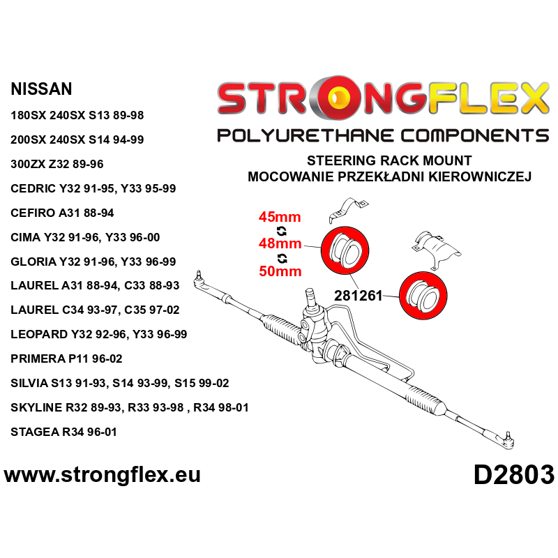 281261A - Steering rack mount bush SPORT - Polyurethane strongflex.eu