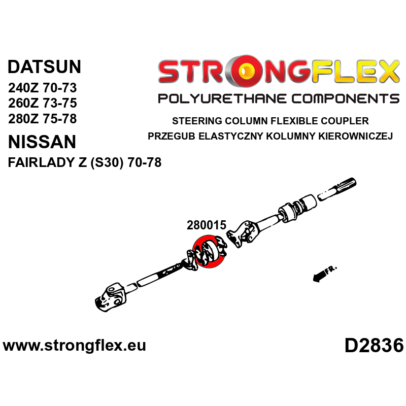 STRONGFLEX|280015A: Steering column flexible coupler SPORT Datsun 240/260/280Z 70-78 Nissan Fairlady Z S30 diagram scheme:D2836